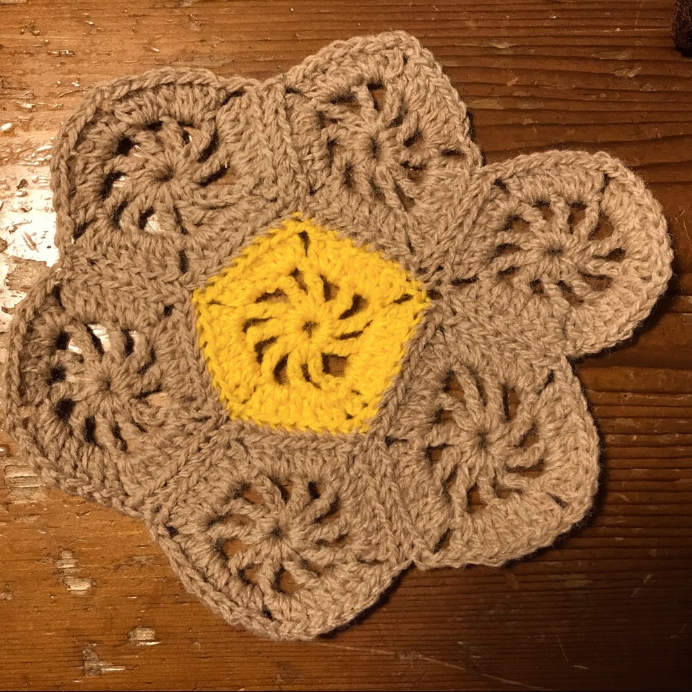 18 pentagon granny “square” flowers with 17 bonus little ones